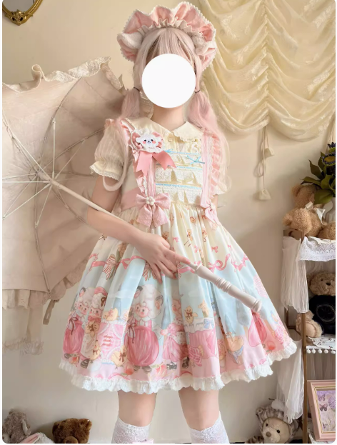 VANITYME Lolita meow ロリータ ミュー ヒョウ柄 MeowMeow - Sheep Pattern Waltz Princess Lolita JSK Salopette
