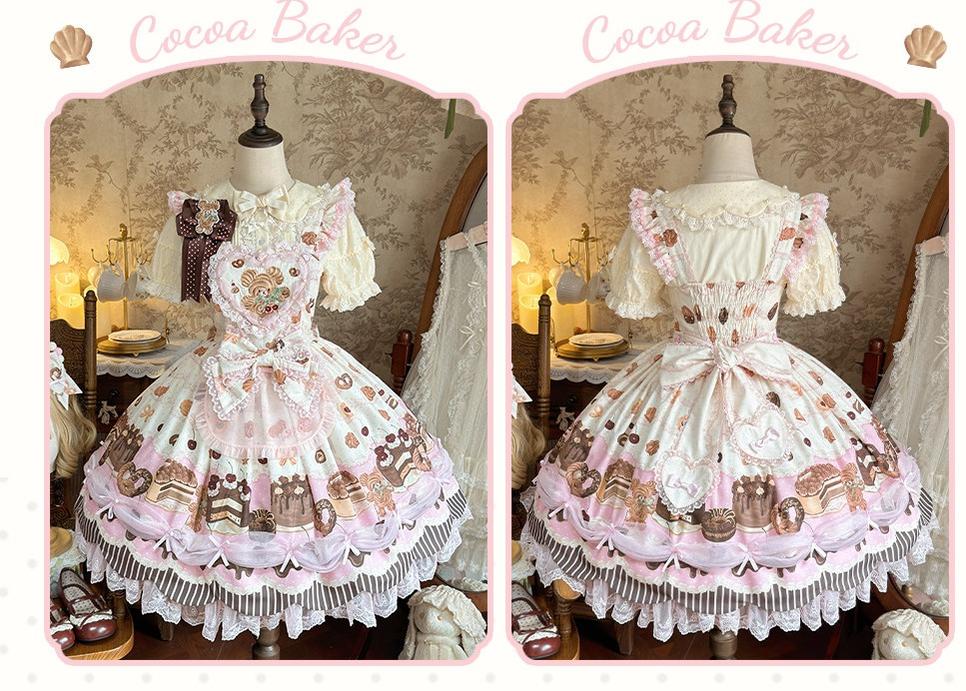 Cocoa Baker - Old School Lolita Dessert Printed OP & JSK Dress with Embroidery 45486:851028