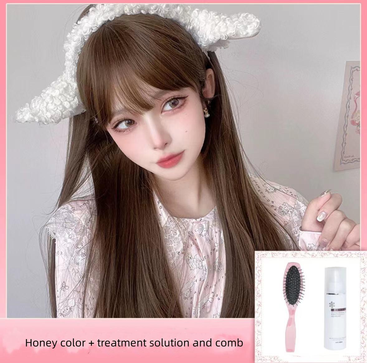 Alicegarden - Elegent Lolita Wig Long Straight Wigs Honey brown wig + pink steel comb + a hairnet