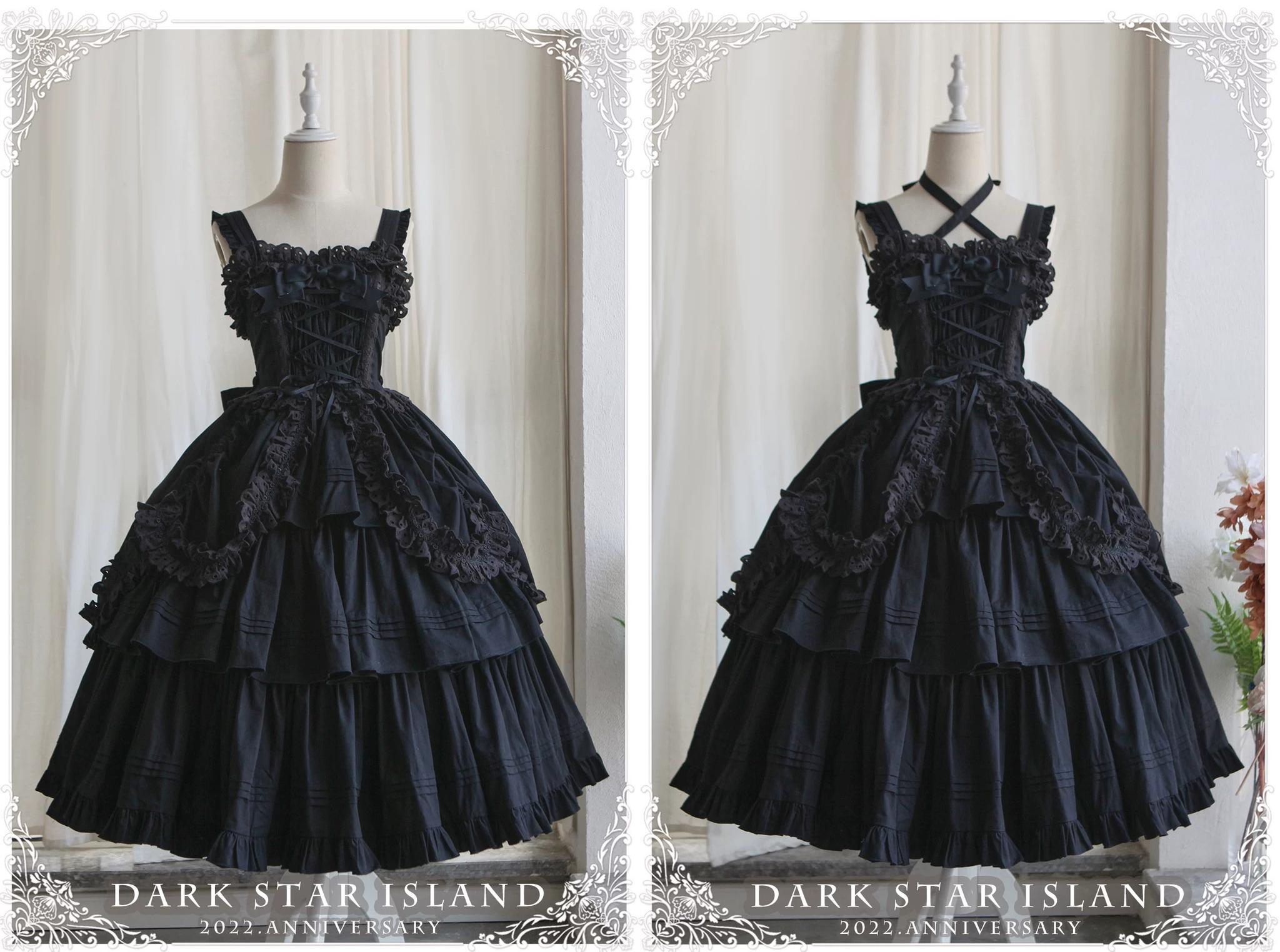 Cotton Gothic Lolita Long JSK, Drawn-up Hem