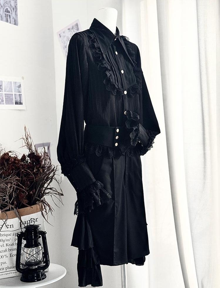 CastleToo - Eternal City - Black Ouji Lolita Pointed Collar Shirt Outfit