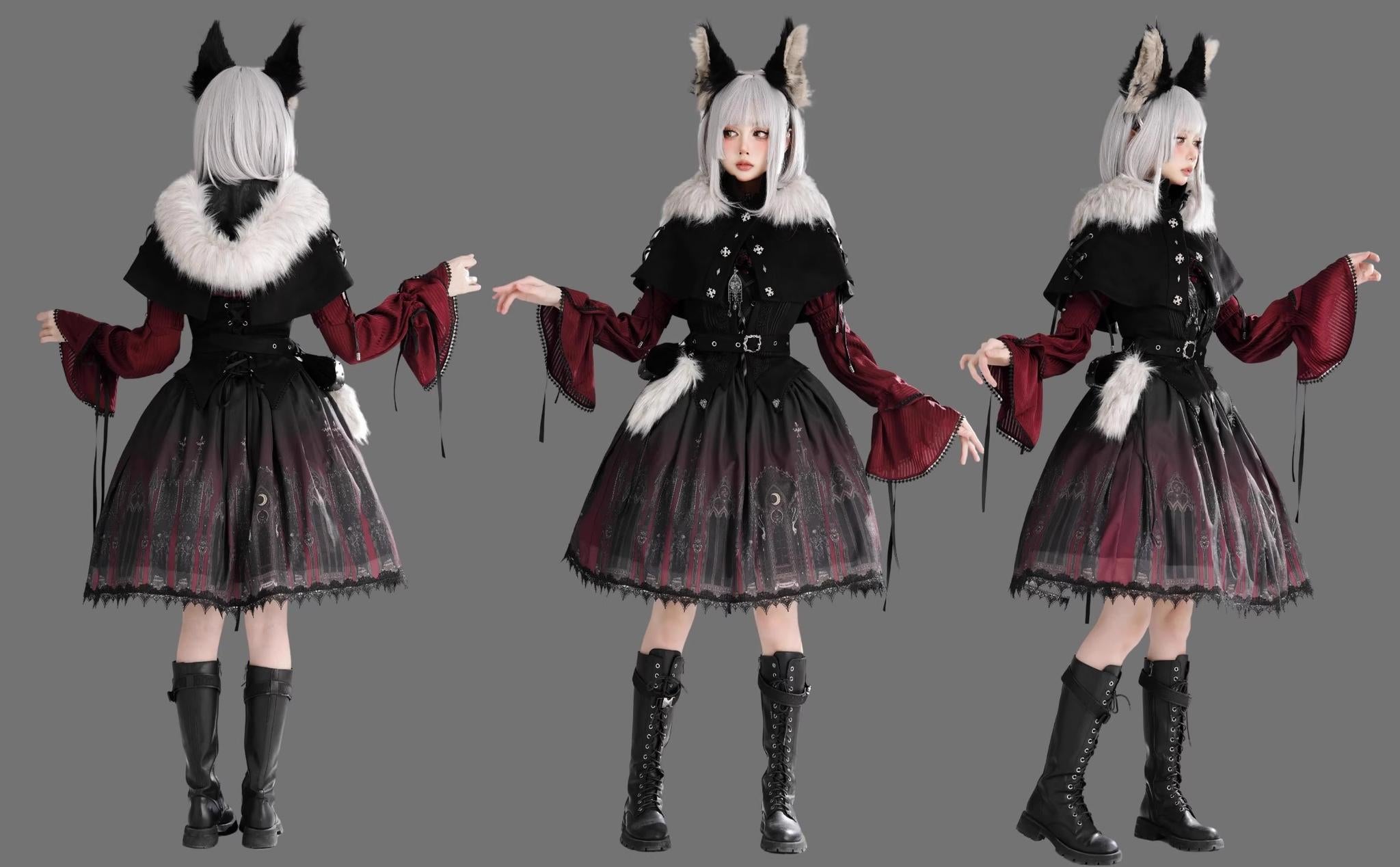 Wuyuzhe~Wolf Hunter~Gothic Lolita SK Set Halter Overskirt Cape Vest 38718:599002