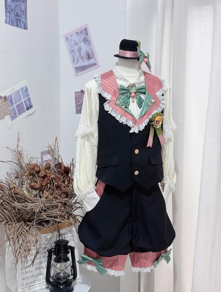 CastleToo - Candy Shop - Ouji Lolita Vest Outfit With Patchwork Design/Bow Details