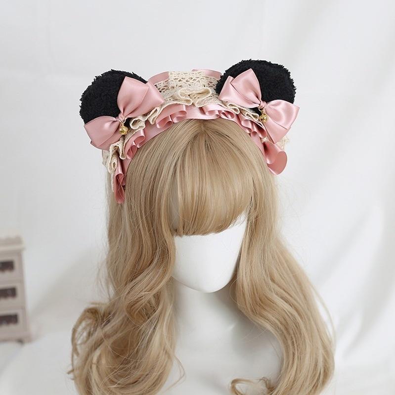 Xiaogui - Sweet Lolita KC With Bear Ear and Removable Bell Black Bear Ears (Soft Pink Bow)
