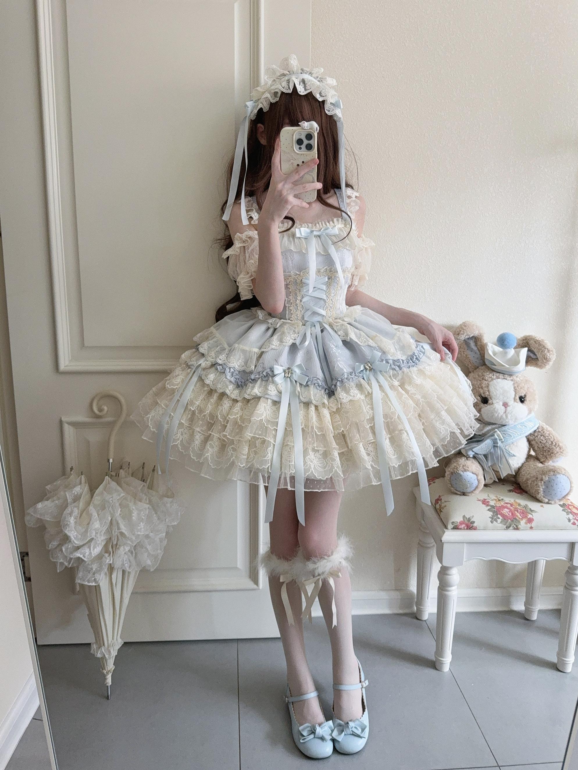 Sugar Girl - Ribbons of Love - Sweet Lolita JSK Dress, Tiered Ruffles