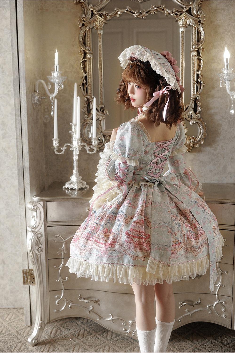 Victorian Cake - Classic Lolita OP Dress, Strawberry Cake Print
