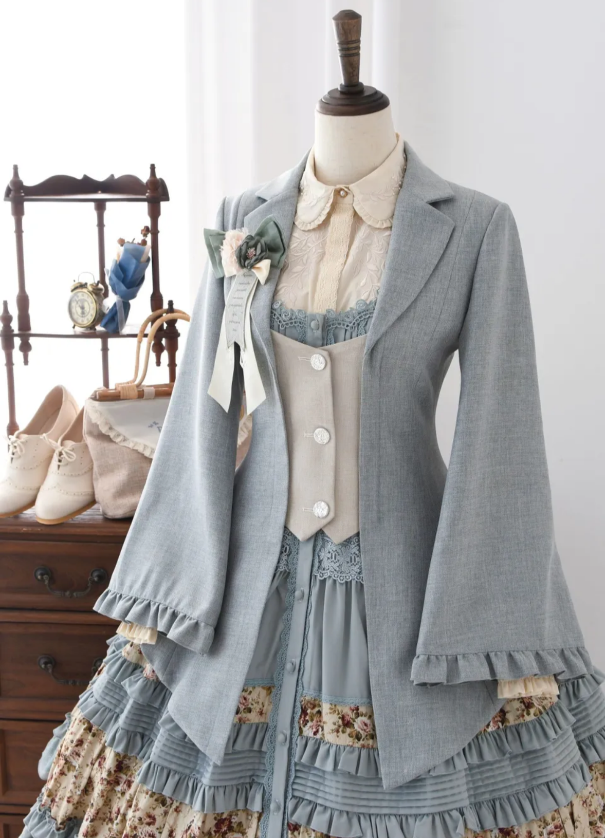 Pemberley Manor - Classic Lolita Slim Fit Coat, Notched Lapel Collar 45971:869959