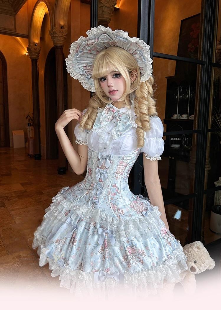 Mengfuzi - FLower in the Mirror - Old-School Lolita Bodice & SK Set, Short-Sleeved OP 44280:802310
