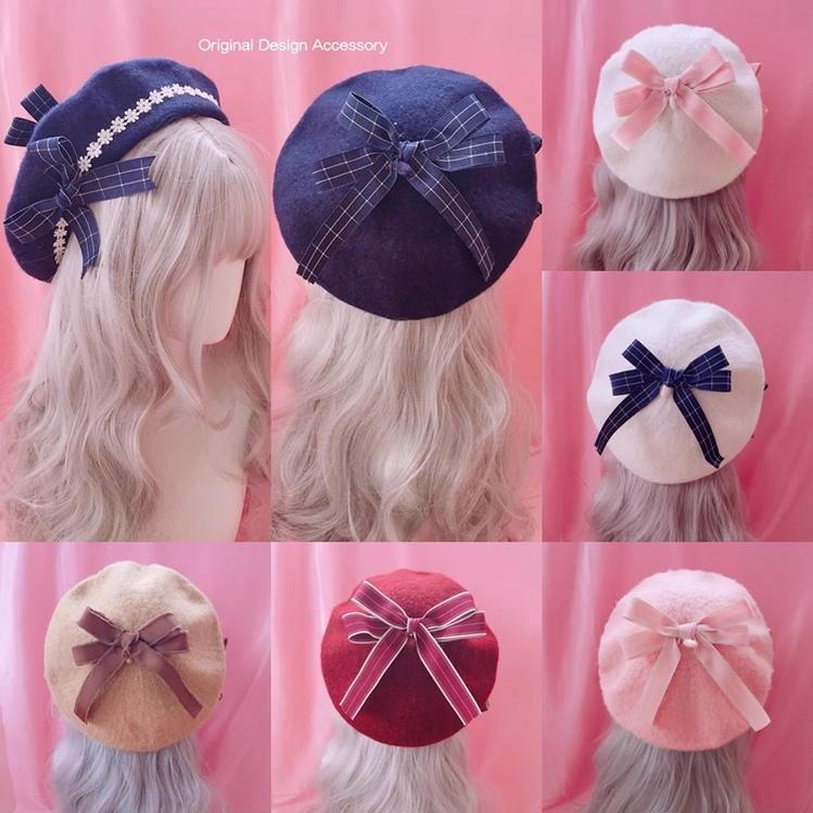 FanMengJia - Sweet Lolita Beret Woolen Bow Lolita Hat