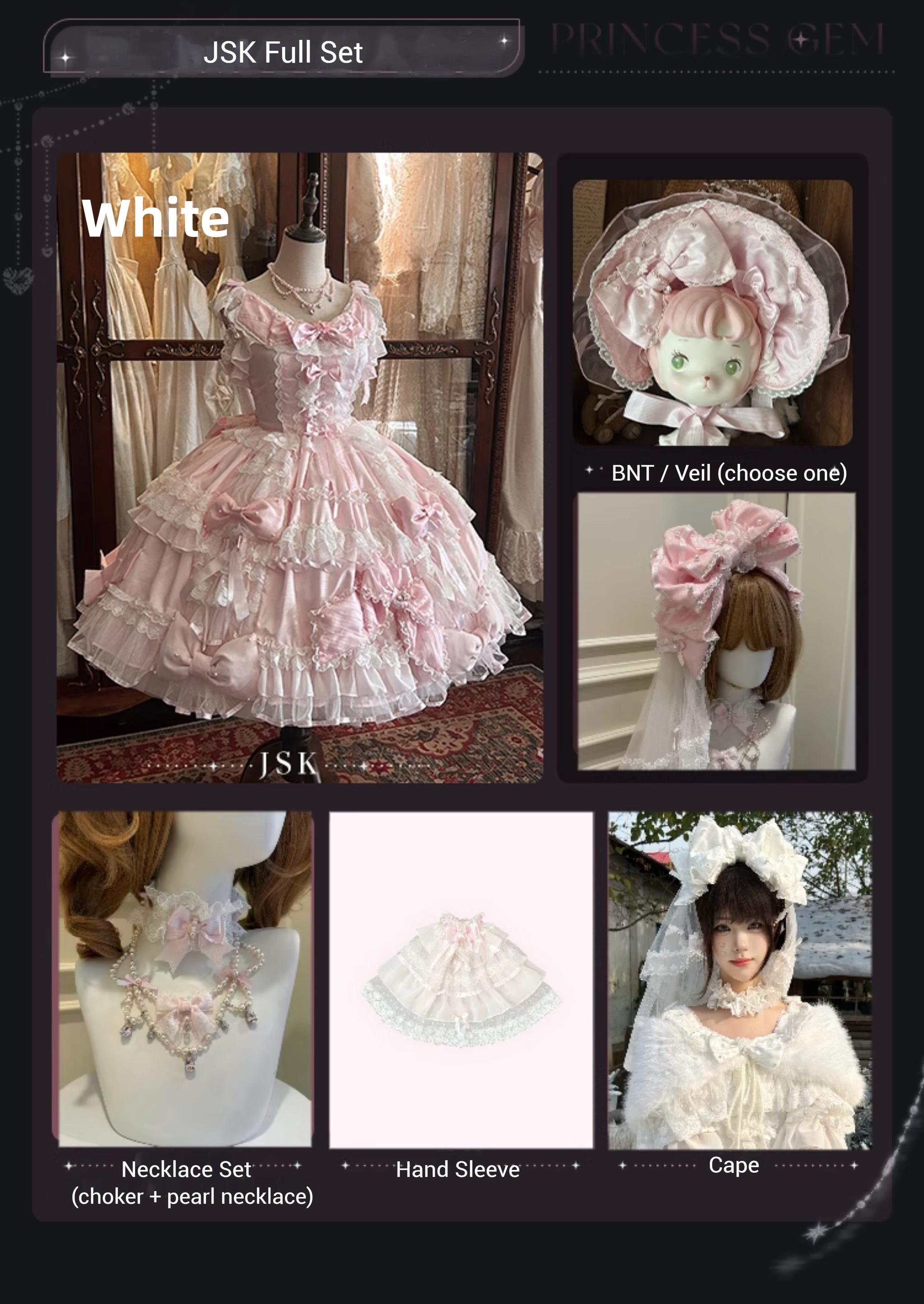 Mengfuzi - Gem Princess - Wedding Sweet Lolita JSK Dress Suit, Side Zipper (White / 2XL L M S XL) 44018:792910