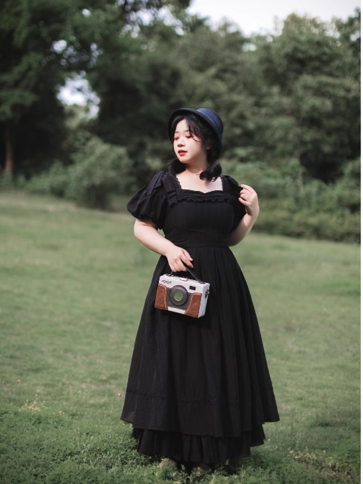 Forest Wardrobe~Forest Gallery~Country Lolita OP Dress Elegant Tencel Dress (In-stock Pre-sale / 2XL L M S XL / Black) 38366:589838