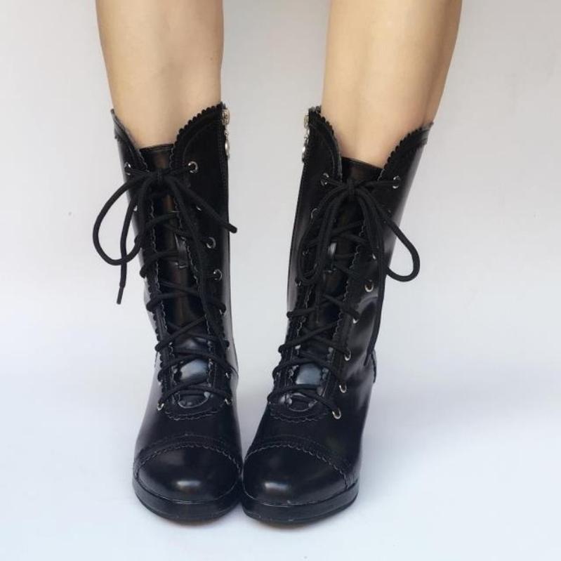 Antaina - Elegant Lolita Heel Boots Kawaii Shoes 33 Black matte - heel 6.3 cm platform 1cm