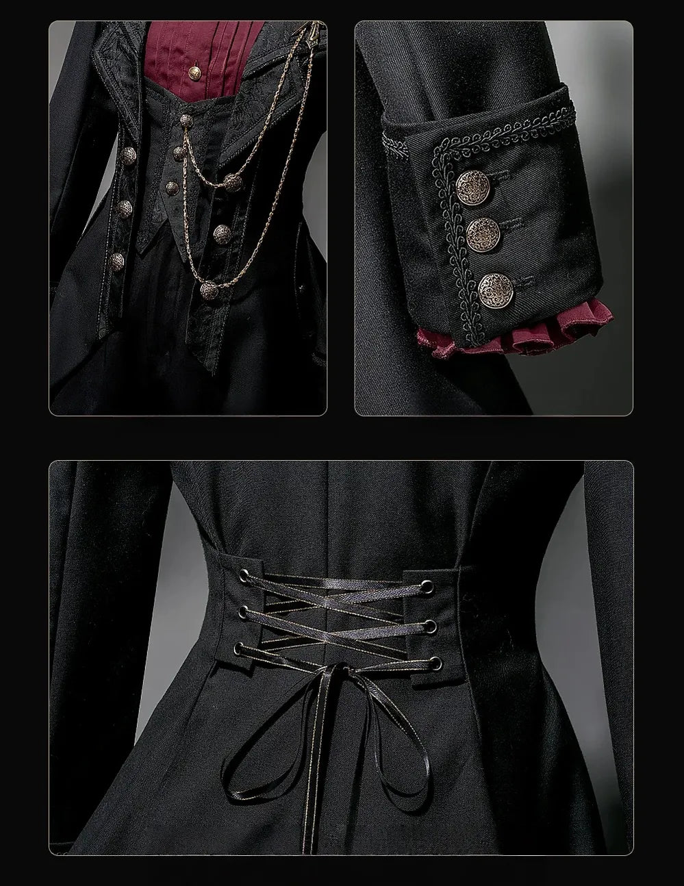 Chapter Seven - Jacquard Faux Two-piece Coat Set, Ruffled Collar Shirt