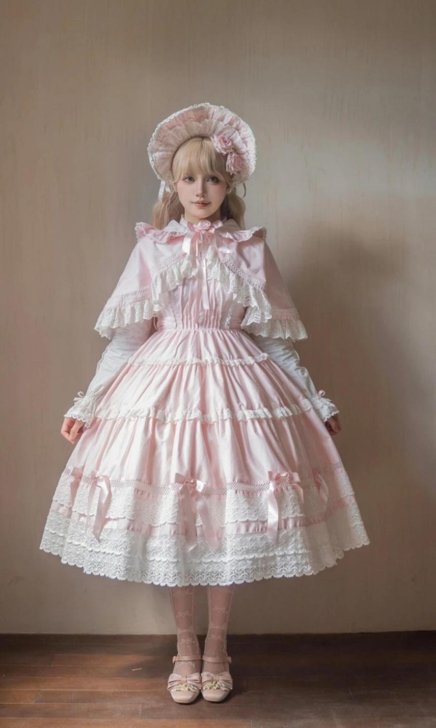 Edelburg Rose - Old School Lolita Cotton OP Dress Set, Detachable Sleeves 45685:859144
