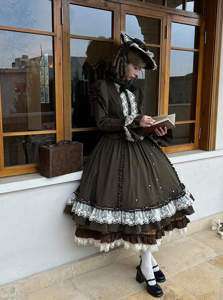 Embroidered Classic Lolita OP Dress, Lace Trim Shirt 45209:840265
