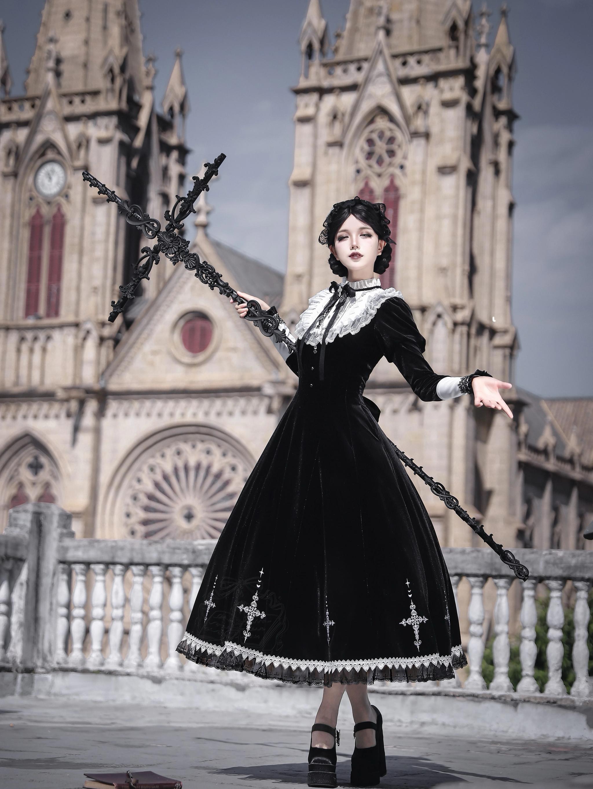 Cross Craft - Ten-Panel Cut Gothic Lolita OP, Embroidered Crosses 44402:806606