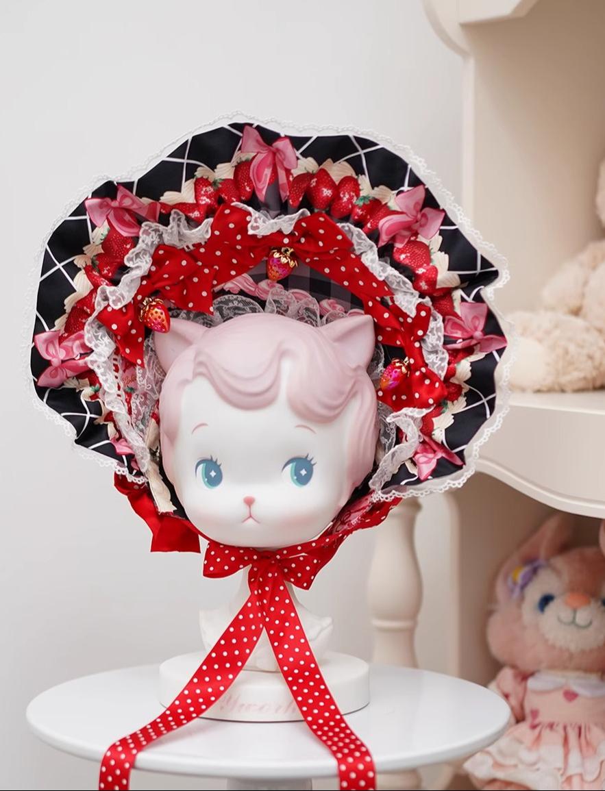 Mengfuzi - Strawberry - Sweet Lolita BNT Strawberry Print Detachable Sleeves Strawberry BNT Only Black