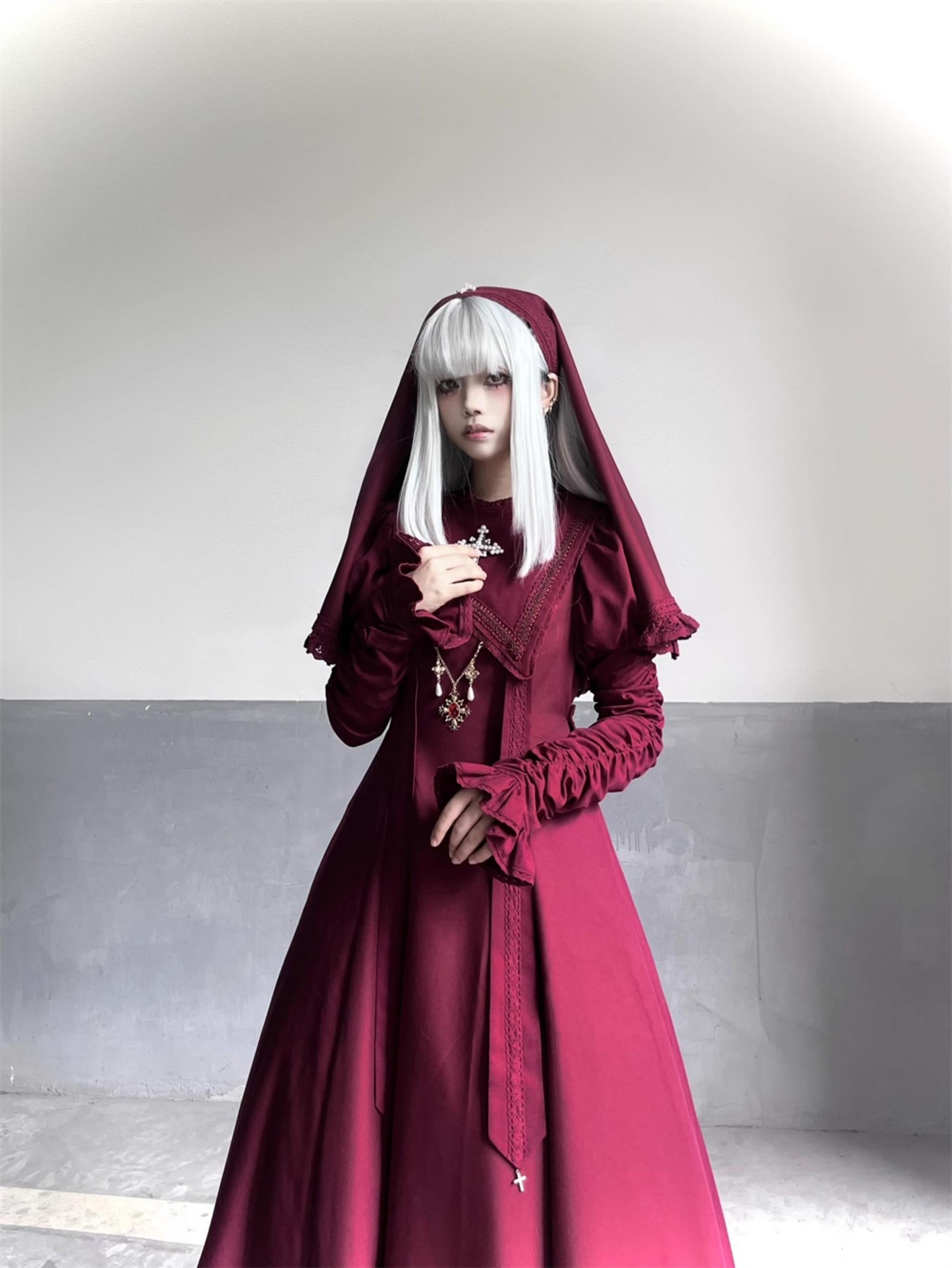 LeMiroir - Moonlit Prayer - Mutton Sleeve Nun Lolita OP Dress, Gathered Sleeve