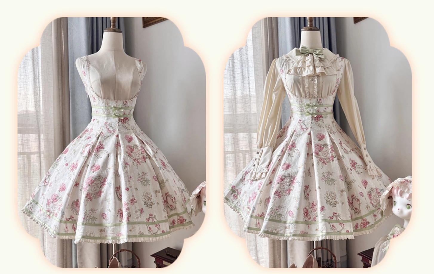 Hydrangea Tea Party - Classic Lolita Bust Supporting JSK, Mutton Sleeve Shirt