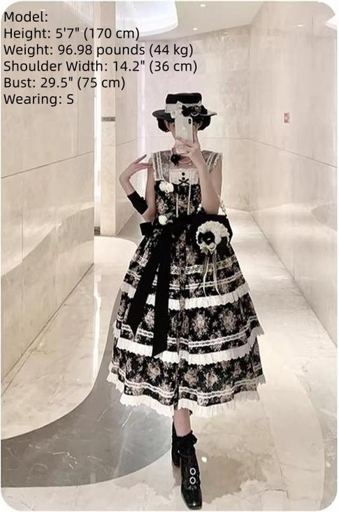 Black Rose - Printed Old School Lolita Dress, Front Opening 44636:817121