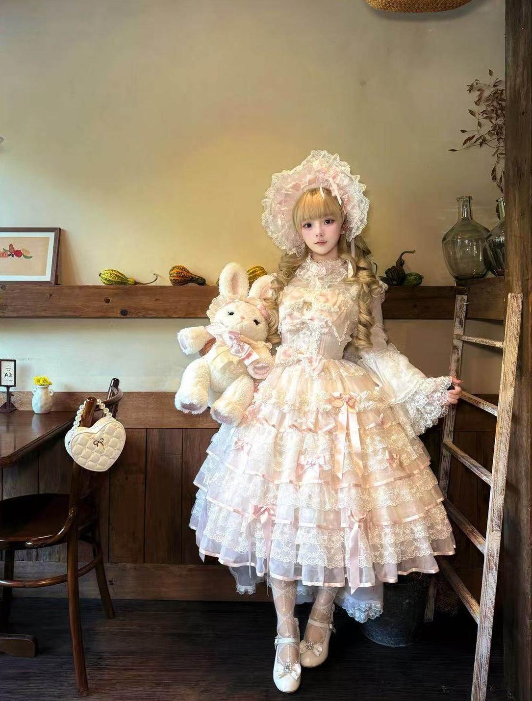 Sakura Snow Love Song - Wedding Sweet Lolita JSK Dress, Lace & Bows Details 44530:812510