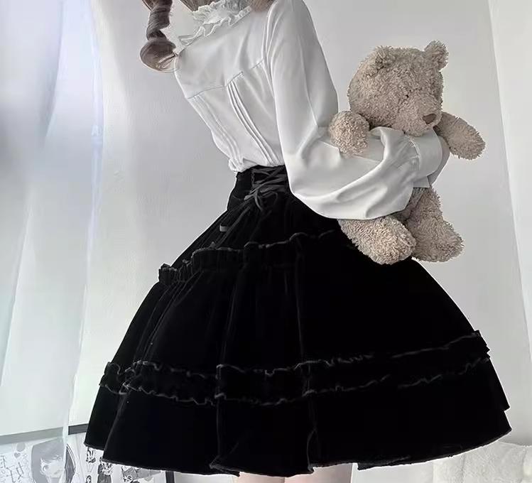 CastleToo - Erosion Heart F-Type - Ouji Lolita Suit Black Velvet Shorts and Skirt 40628:669958