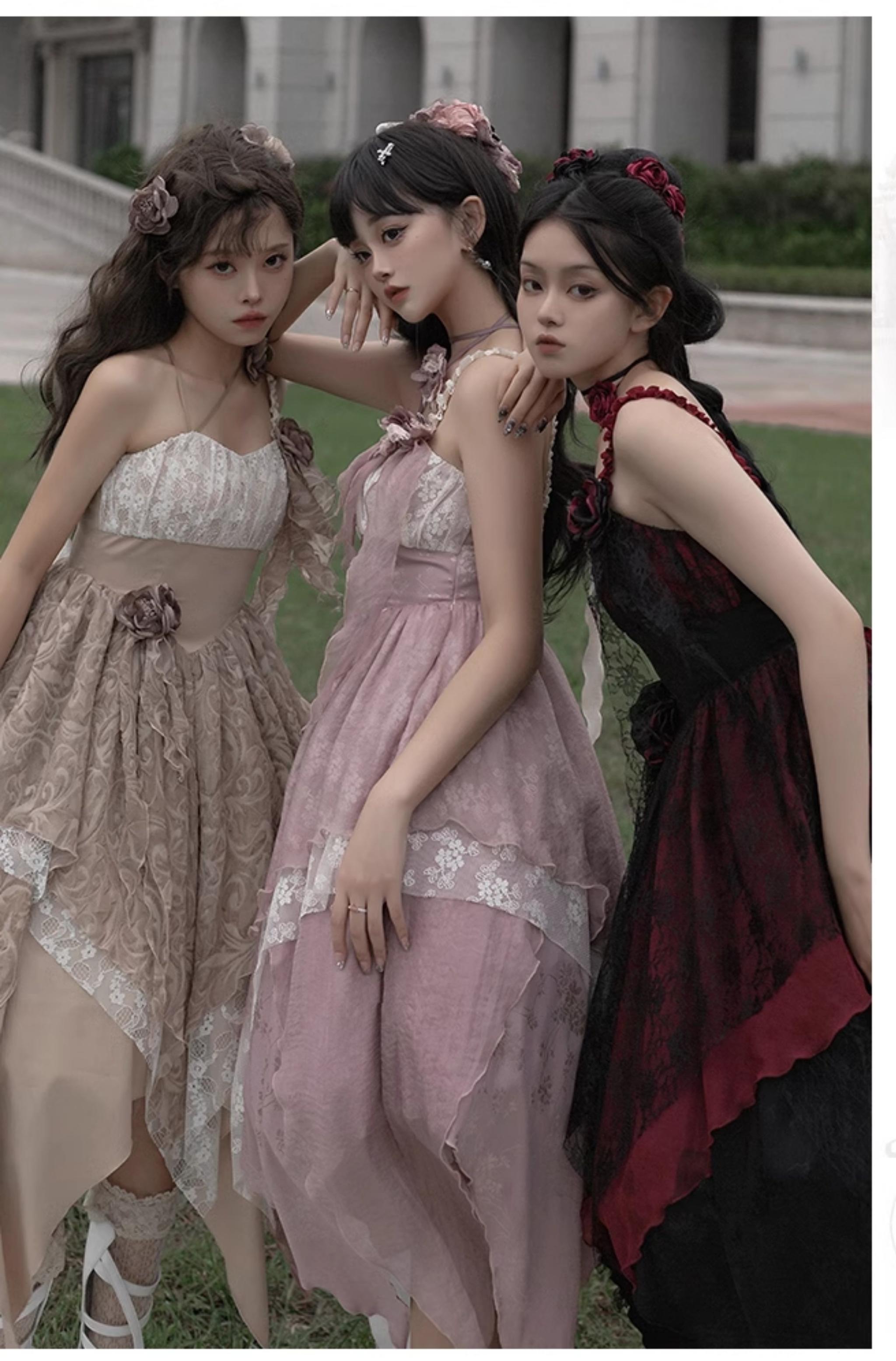 With PUJI - Rose Leaf - Irregular Daily Lolita JSK Dress in Wabi-Sabi Style