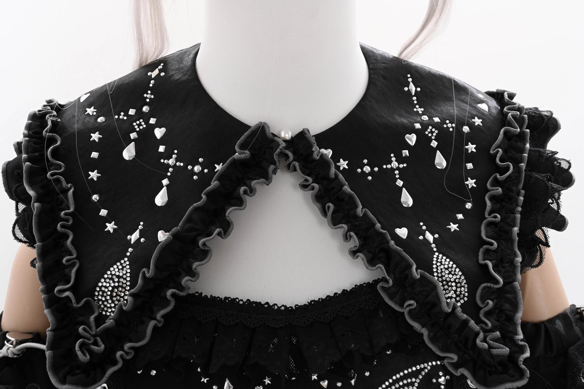 LustrE - Metallic Angel Black - Gothic Lolita Rhinestone Top & Ruffled Skirt Set 43991:791104