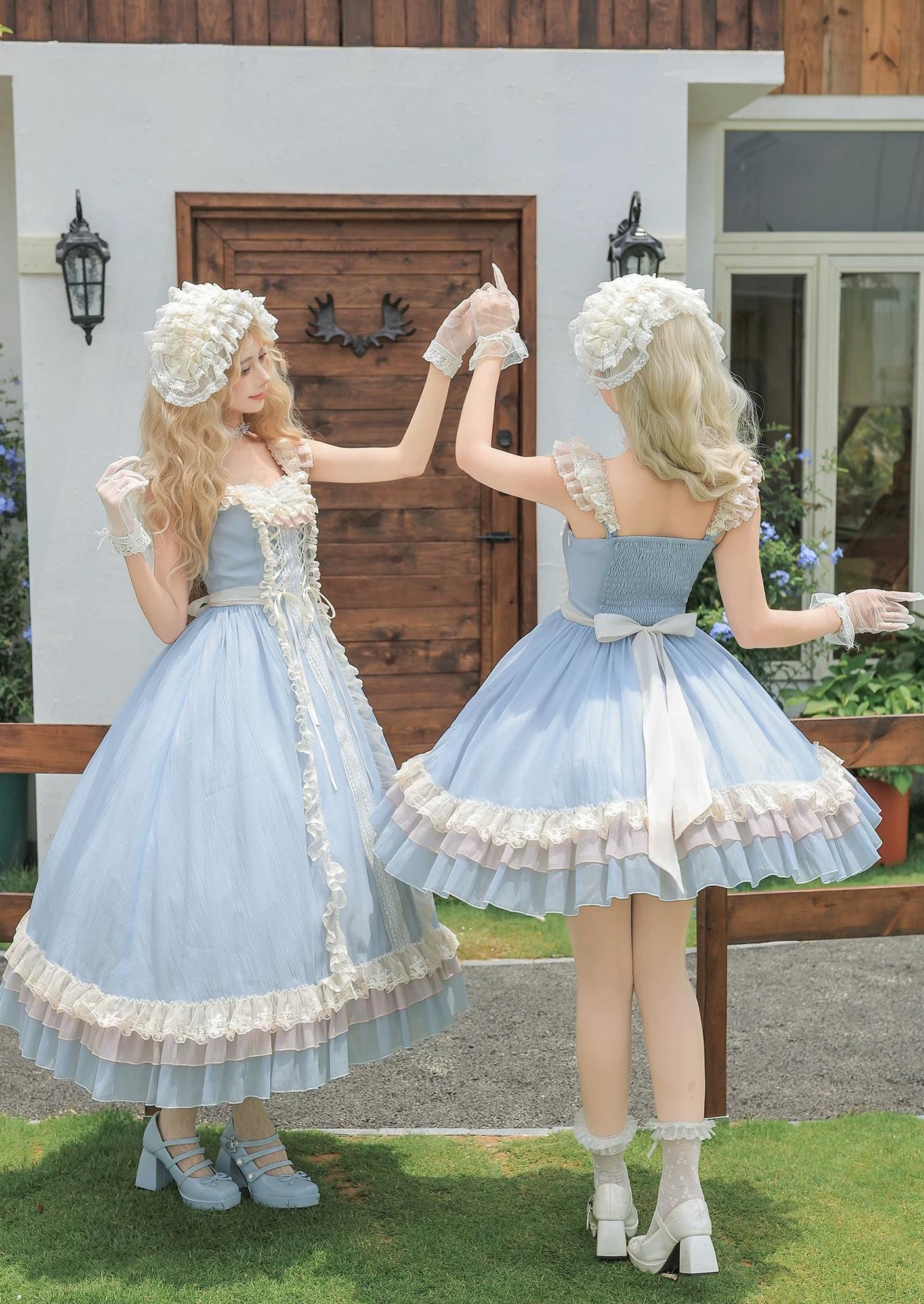 Island Diary - Classic Lolita Flutter Sleeve JSK Dress, Ruffled Lace 45533:855883