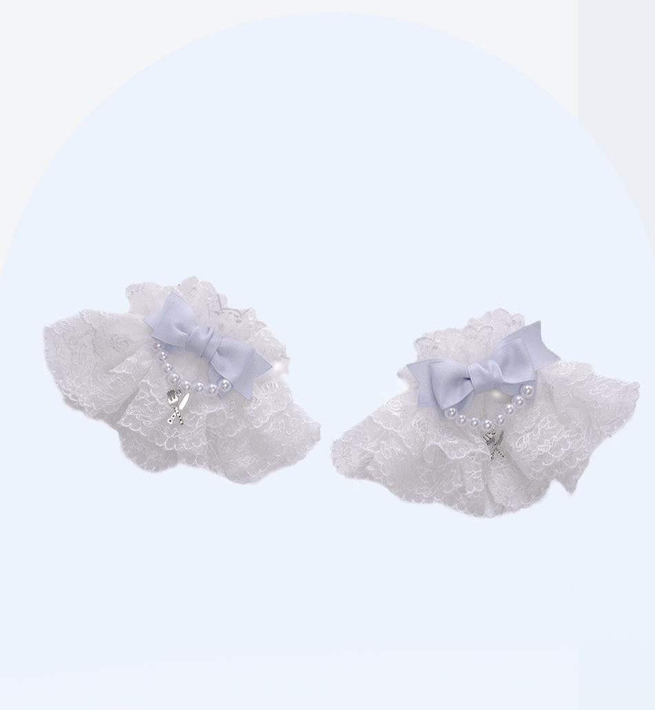 Finnish Antique Cabinet - Sweet Lolita Headdress with Bow Decor White and Blue One Size A Pair of Cuffs Only