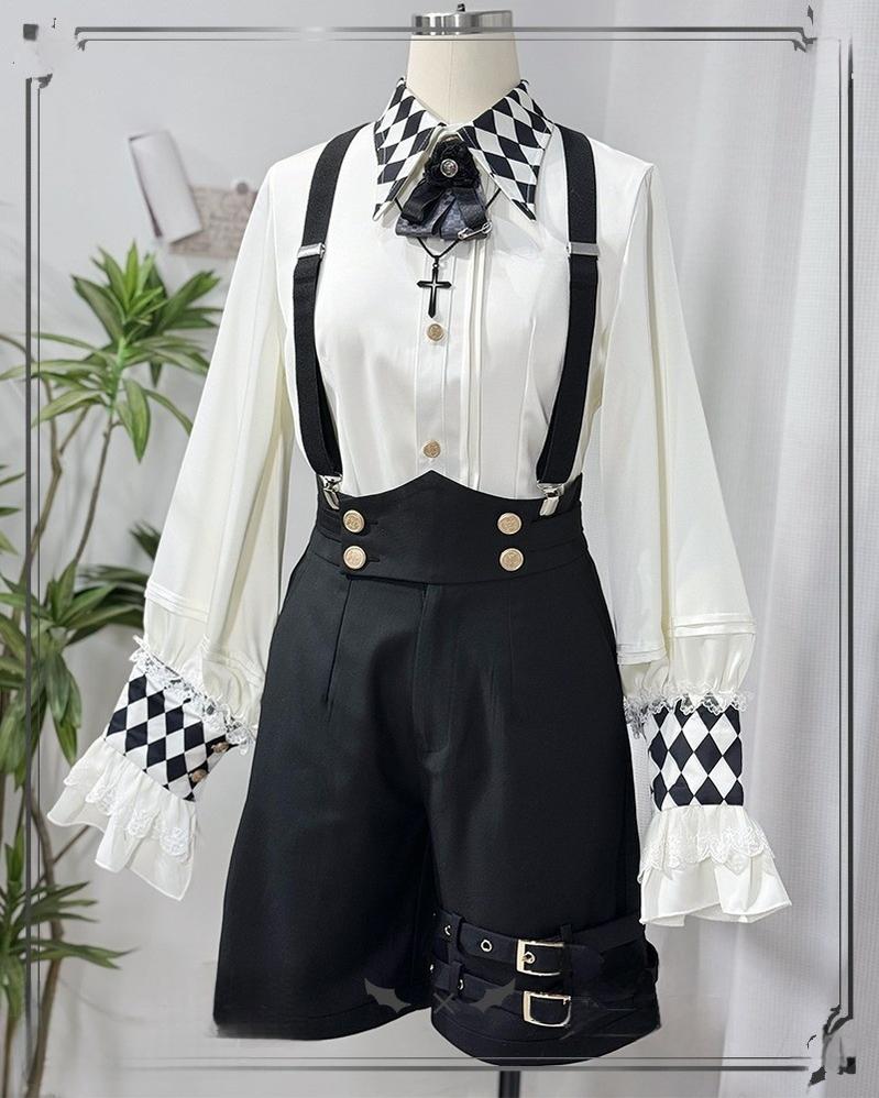 CastleToo - Fantasy Wonderland - Ouji Lolita Checkered Blouse with Suspenders Pants and Cape (L M S XL) 42735:751577