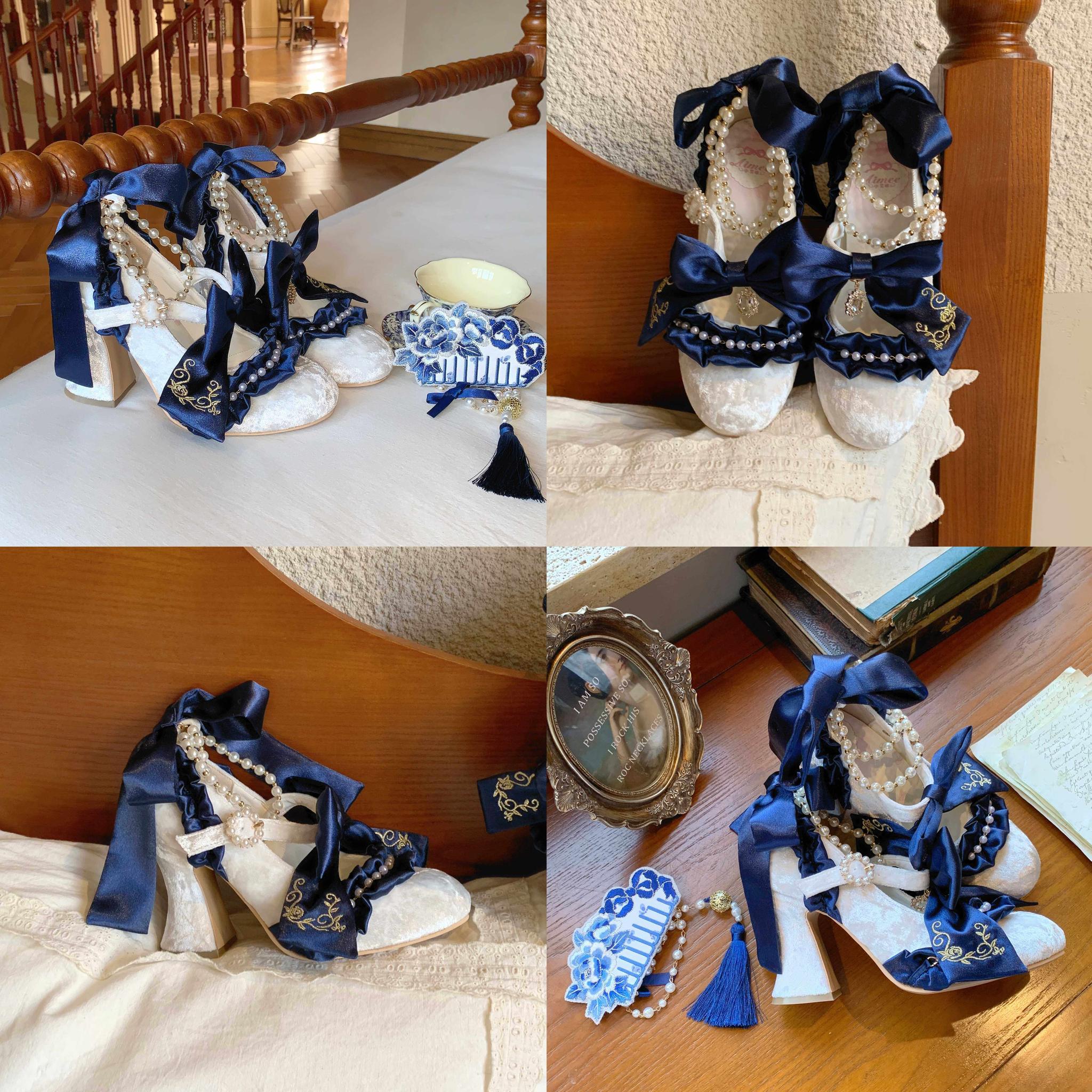 Ribbon Anthem - Wedding Classic Lolita Heels, Detachable Bow & Pearl Ribbon 44844:825886