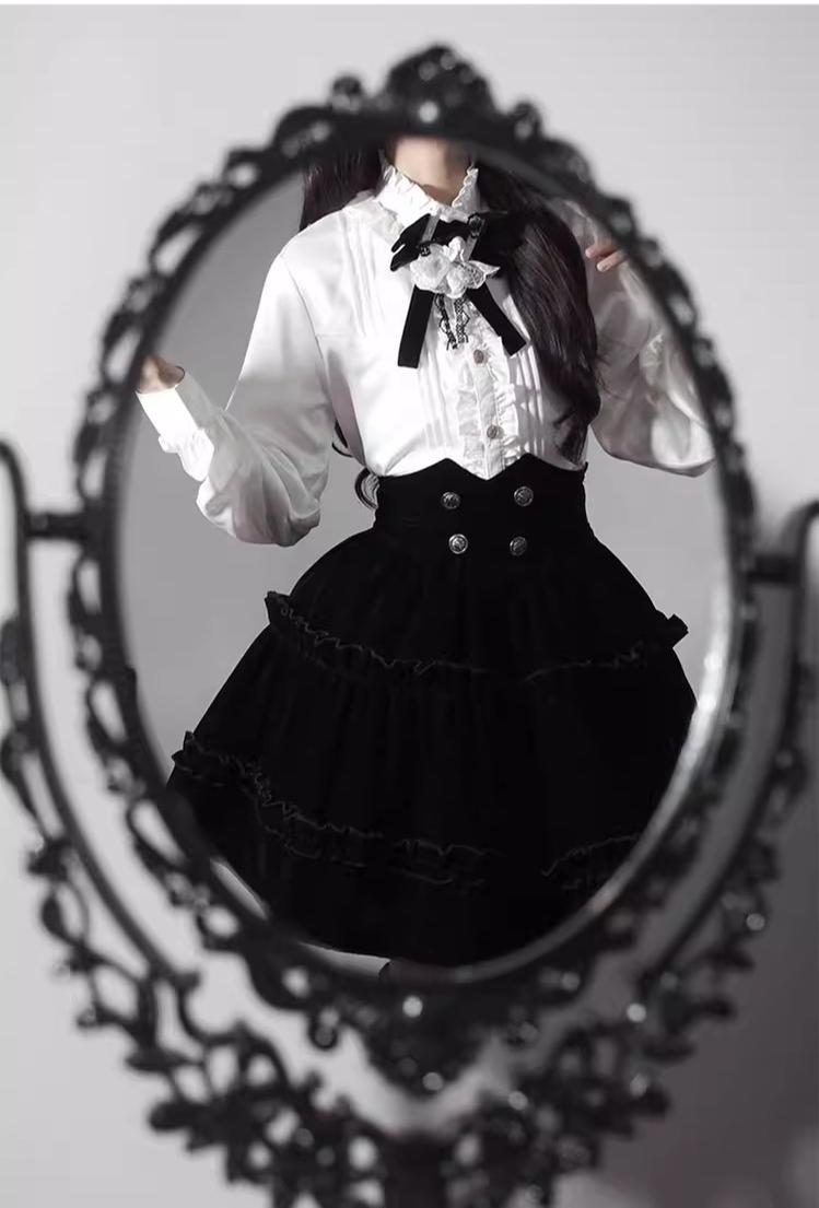 CastleToo - Erosion Heart F-Type - Ouji Lolita Suit Black Velvet Shorts and Skirt 40628:669926