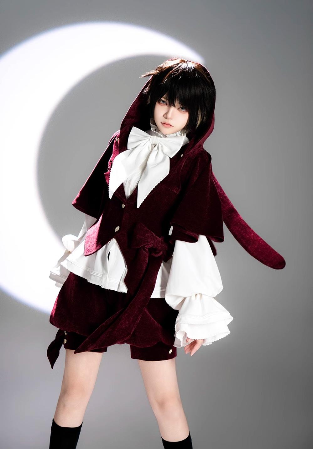 Hunting Rabbit - Vintage Red Ouji Suit With Bunny Ear Hooded Jacket