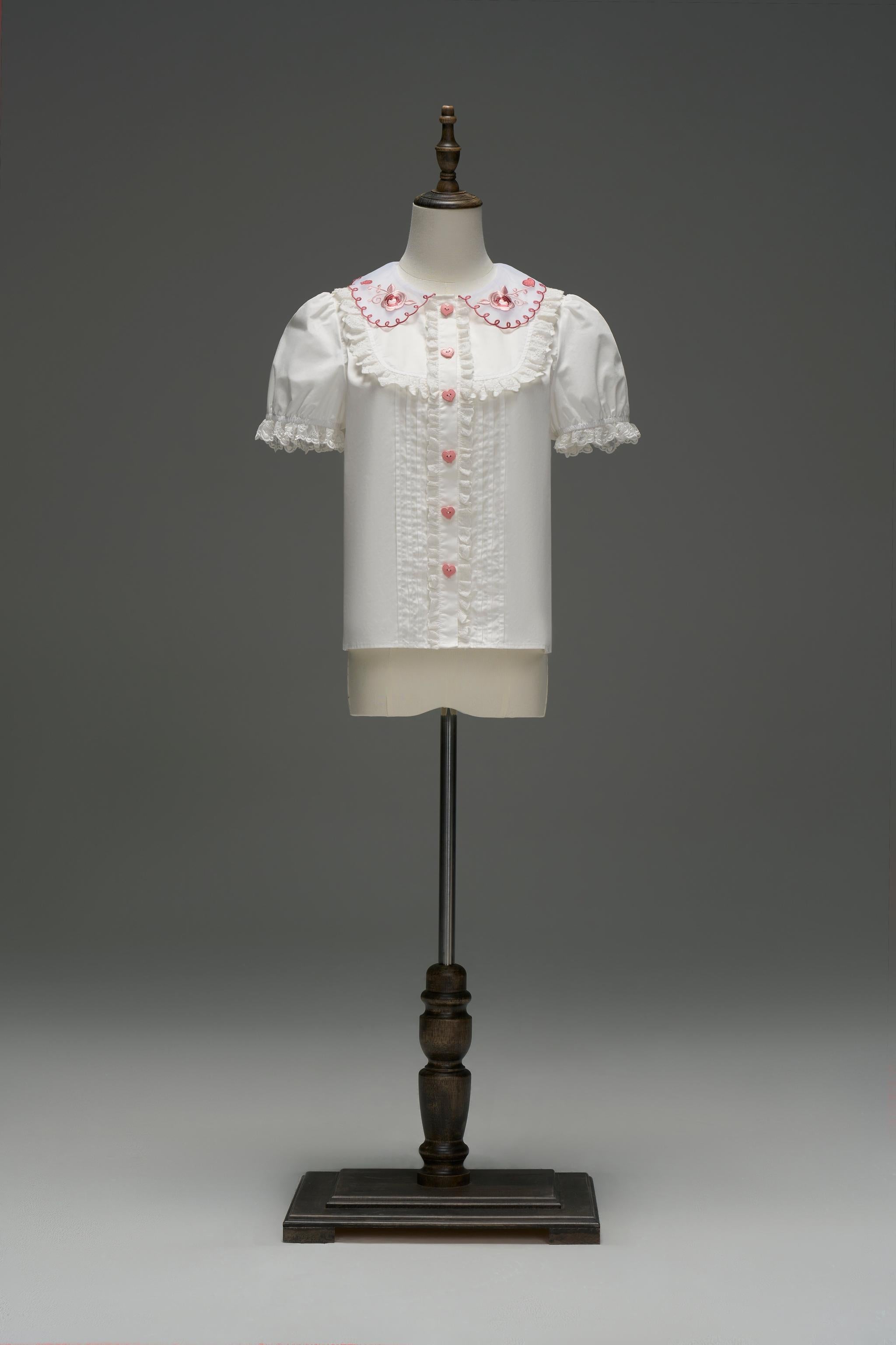 Rose Dream Isle - Sweet Lolita Rose Wall Print Dress, Embroidery & Bows (Blouse / L M S XL XS) 45253:843792