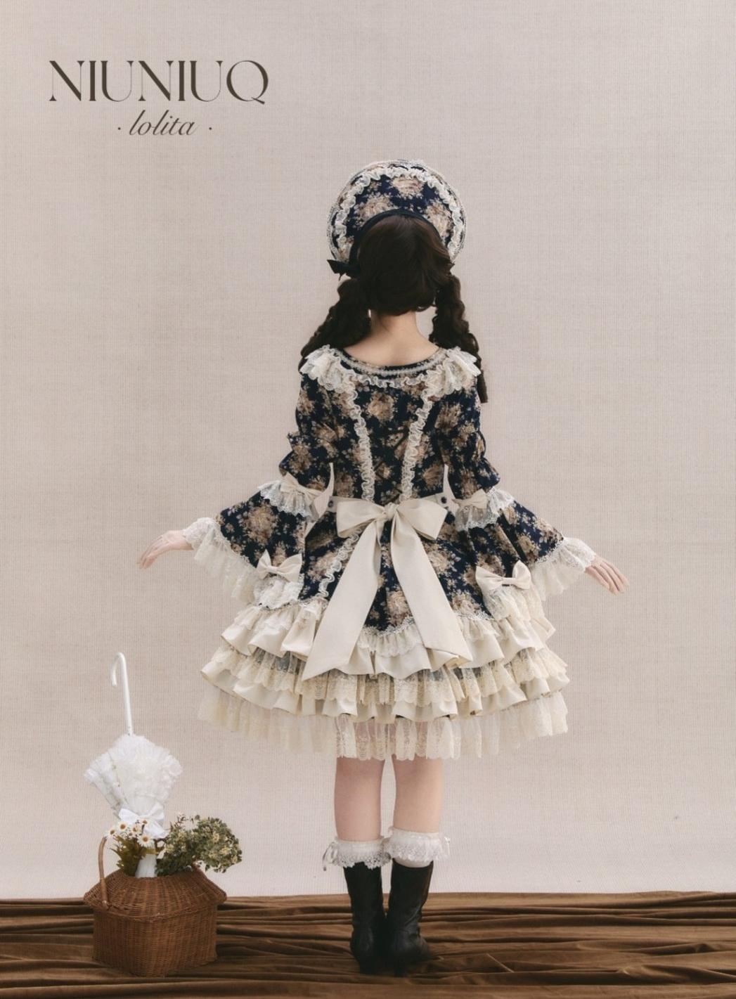Diana Rose Wall - Old School Lolita Rose Print OP Dress, Side Zipper 44903:827532