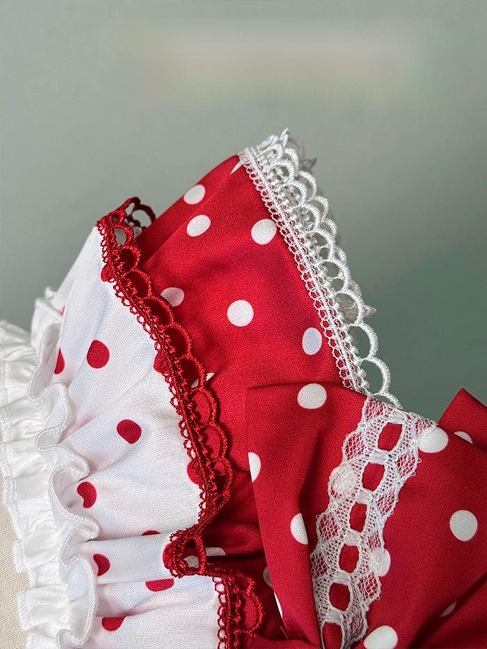 Shuang Sheng Xiao Xiong - Bite The Cake - Sweet Lolita Dress, Red & White Polka Dots 43600:780774