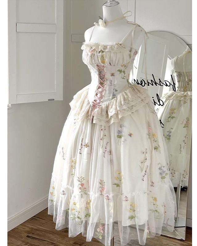 Diamond Honey~Spring Bouquet~Sweet Lolita JSK Dress Fairy-like Embroidered Mesh Dress 36996:572082