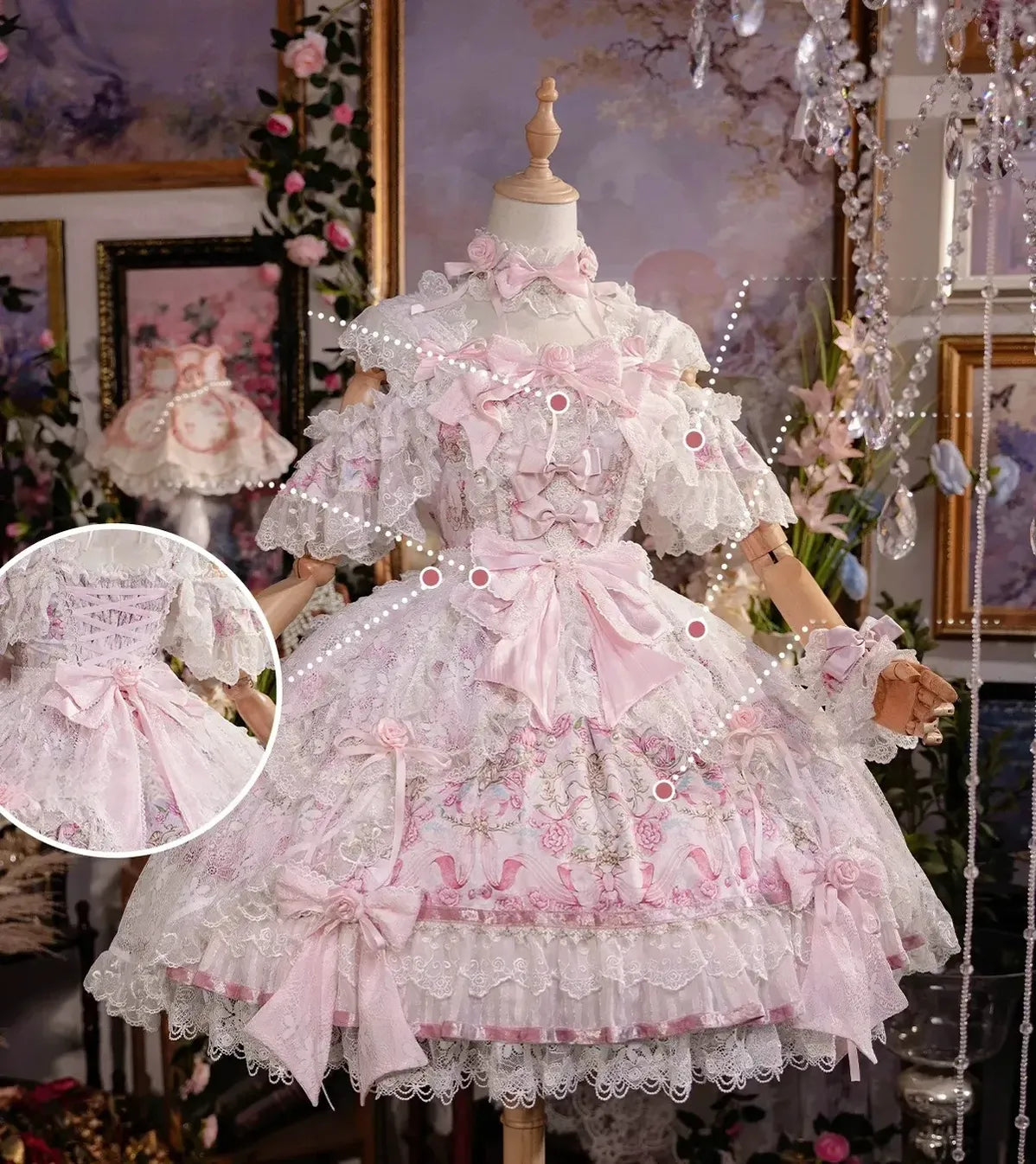 Palace Rose - Gorgeous Classic Lolita Rose Printed JSK Dress with Lace (L M S) 45729:859645