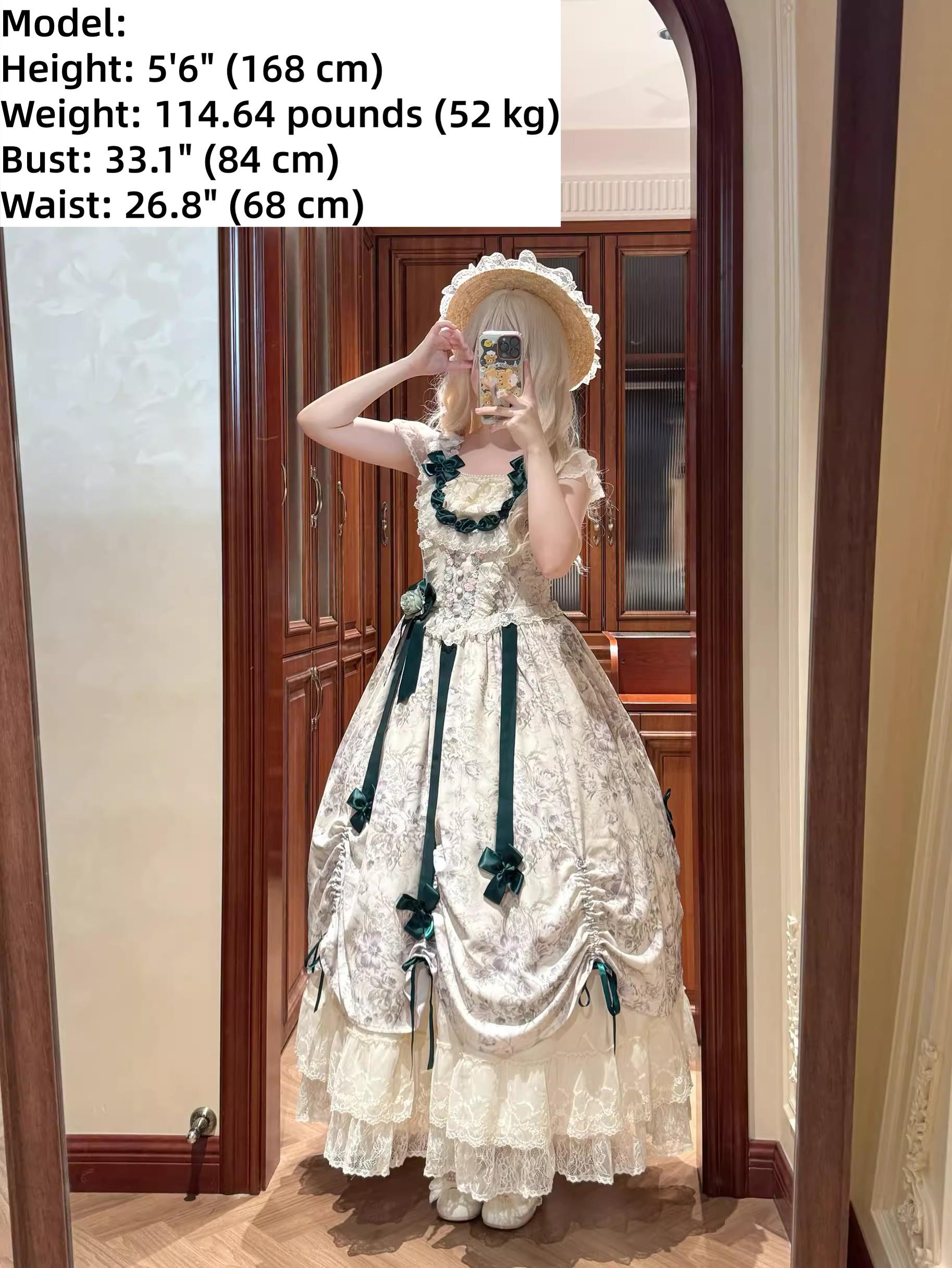 Dolota Flower Wall - Classic Lolita Floral OP Dress, Open Shoulder 44485:811269