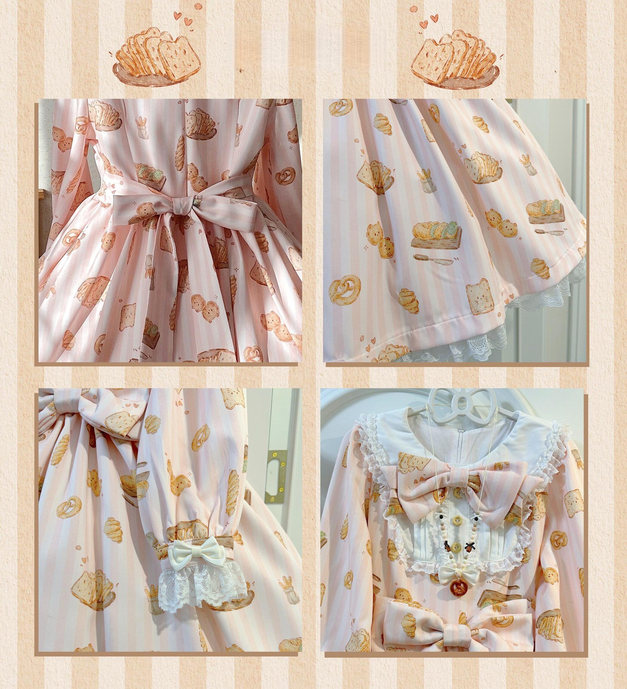 Kitten Bread - Sweet Lolita OP Dress, Cat & Bread Print