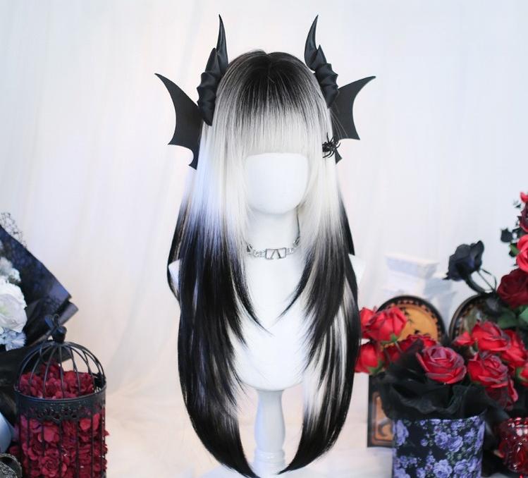 Dalao Home - Crow Pact - Gothic Lolita Layered Wig, Black and White Gradient Black and White Gradient