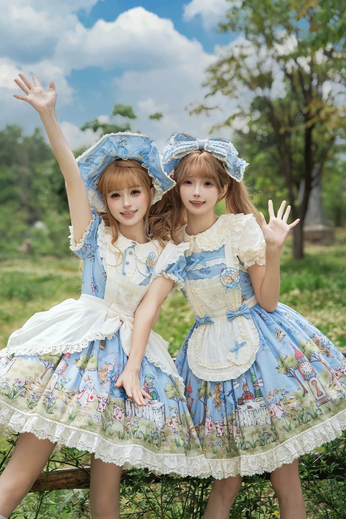 Alice - Sweet Lolita Cotton Lining Dress, Bunny & Clock Print
