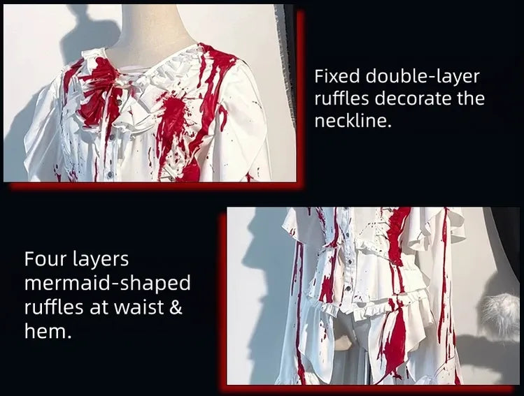 Echo of Deep Sea - Satin Ouji Lolita Trailing Blouse, Solid or Blood Stain Style 45666:857877