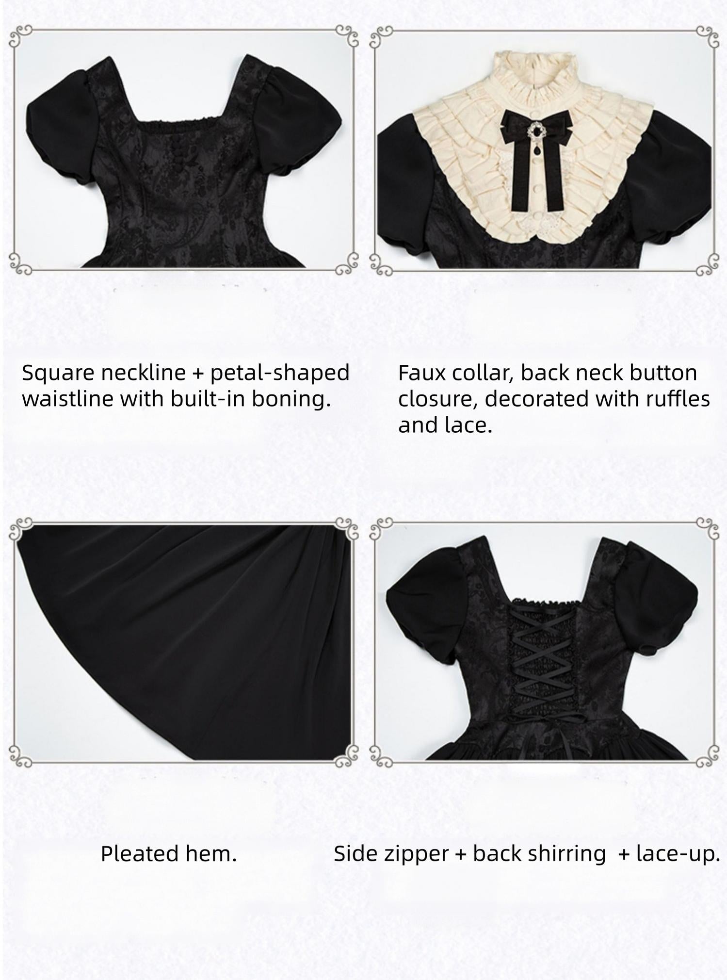 Old Covenant - Classic Lolita Jacquard OP Dress, Petal-Shaped Boned Waist