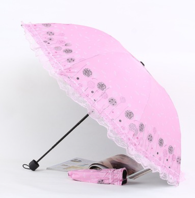 Qiteng~Daily Lolita Lace Princess Sunshade Parasol dandelion pink-upgrade vinyl thickening  