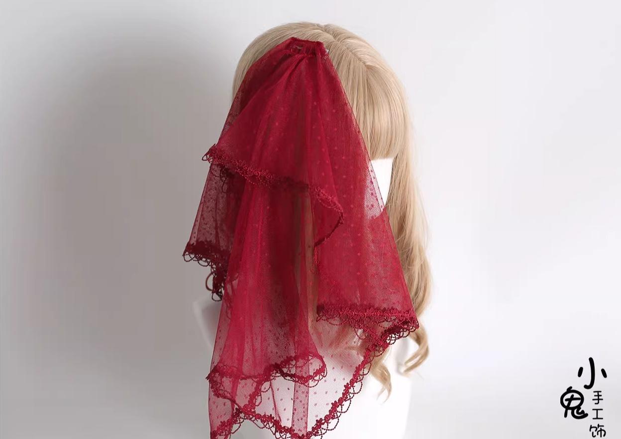 Dark Red Gorgeous Headdress, Floral Veils