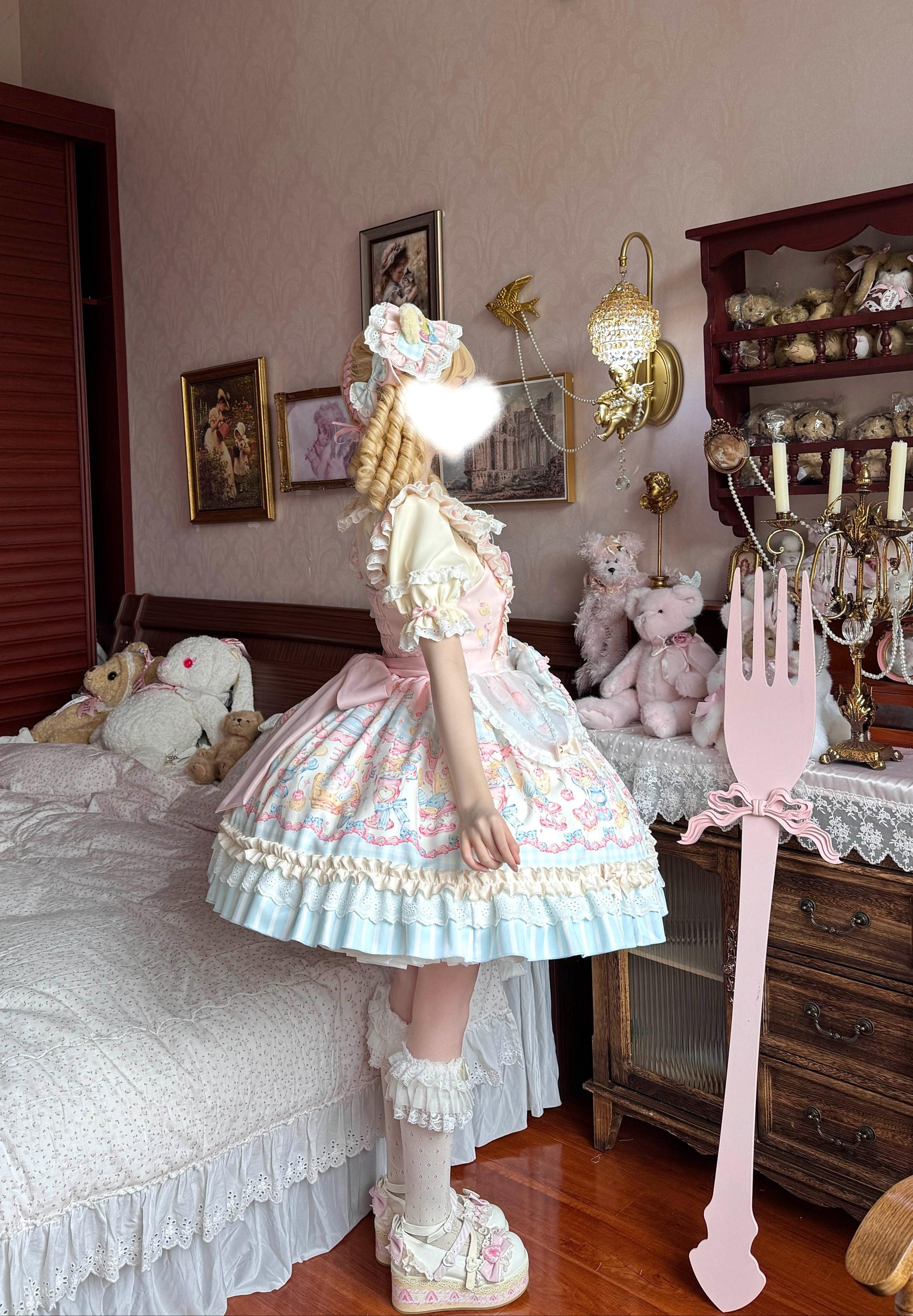 Sweet Cat Fruit Candy - Sweet Lolita Dessert Printed JSK Dress, Bows & Ruffles