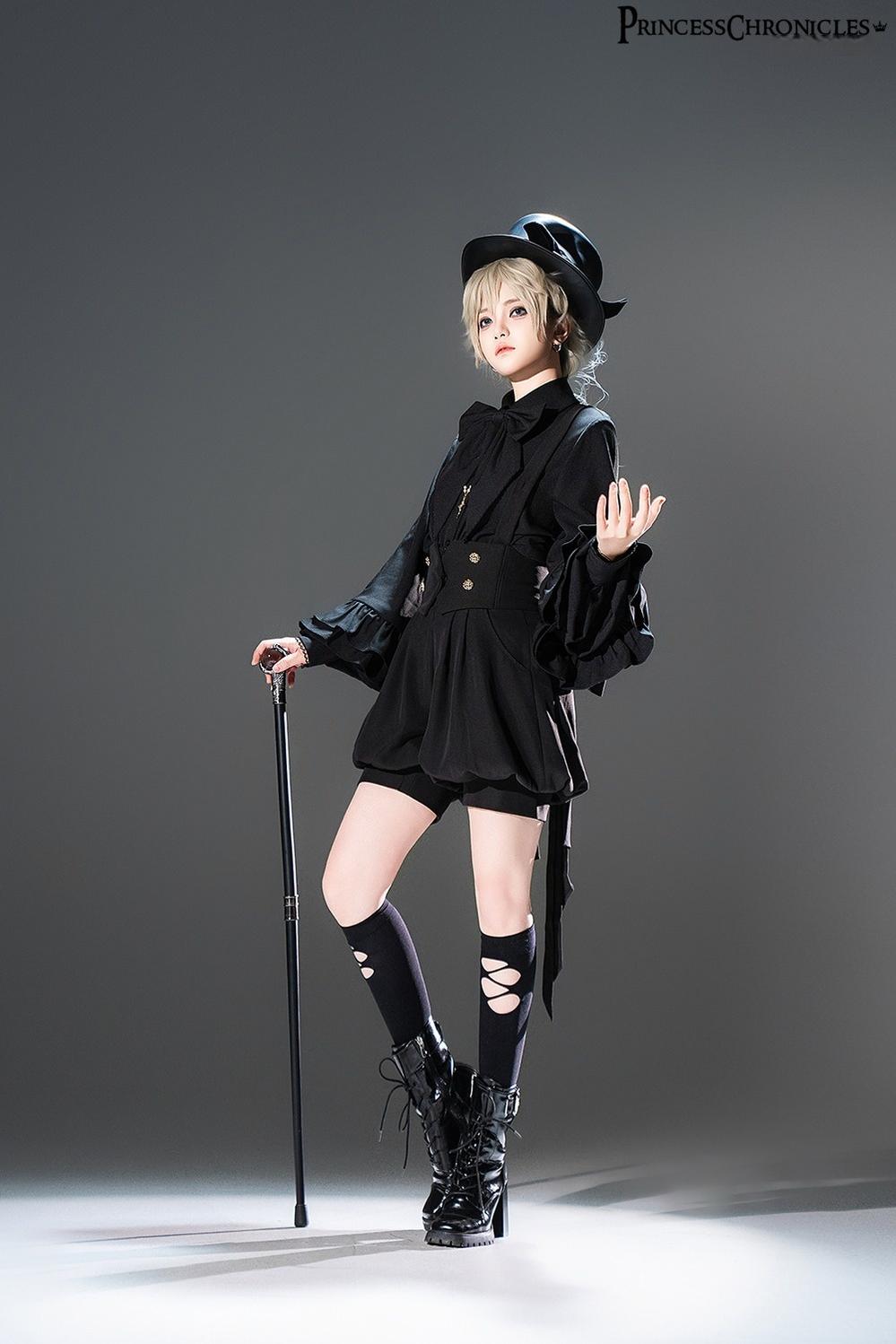 Princess Chronicles - Doll - Black Ouji Lolita Shirt with Removable Large Bow Tie