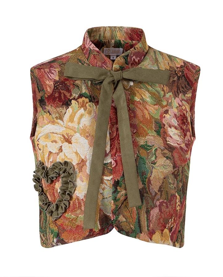 Gilded Age - Vintage Lolita Vest Suit, Oil Painting Style Skirt Coat Yellow vest Only XS